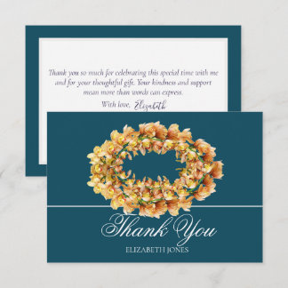 Chic Modern Orange Orchid Floral Wreath Thank You Card