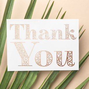 Chic Modern Ornate Rose Gold Classy Thank You Foil Holiday Card