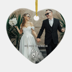 Chic Modern Our First Christmas As Mr & Mrs Photo Ceramic Ornament