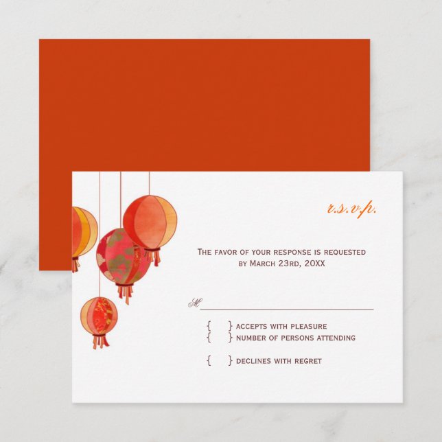 Chic Modern Paper Lanterns Wedding RSVP Card (Front/Back)