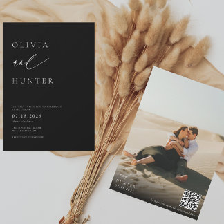 Chic Modern Photo Black & White Wedding Invitation