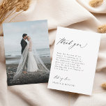 Chic Modern Photo Black & White Wedding Thank You Card<br><div class="desc">This chic modern black and white wedding collection is so fresh and new for 2024 and 2025 weddings! It has a classic black and white colour theme with calligraphy and serif text. The back has a template for your favourite engagement session photo, a black fade on the bottom and the...</div>