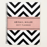 Chic Modern Pink, Black and White Chevron Pattern Planner<br><div class="desc">Organise your time in style with a chic modern planner. All text on this template is simple to personalise or delete. The pink, black and white design features a cute chevron zig-zag pattern, pretty faux rose gold foil stripe, and your name, title, or other customised text of your choice. Please...</div>