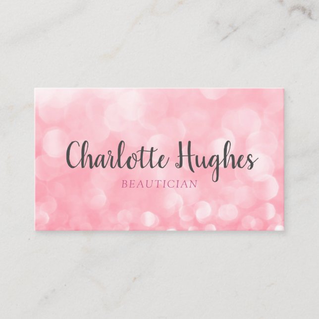 Chic Modern Pink Bokeh Business Card (Front)