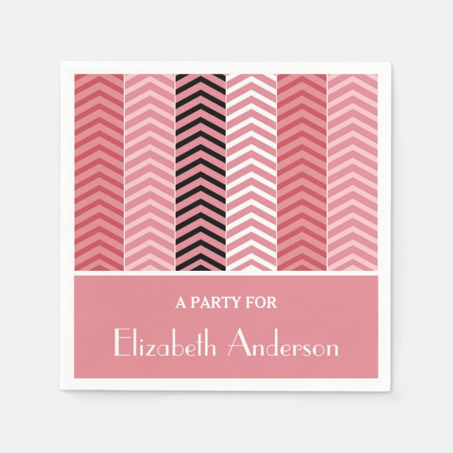 Chic Modern Pink Chevron Stripes With Name Napkin (Front)