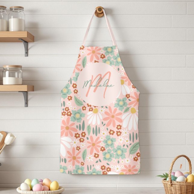 Chic Modern Pink Farmhouse Floral Apron (Creator Uploaded)