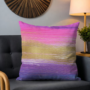 Chic Modern Pink Gold Purple Abstract Brushstrokes Cushion