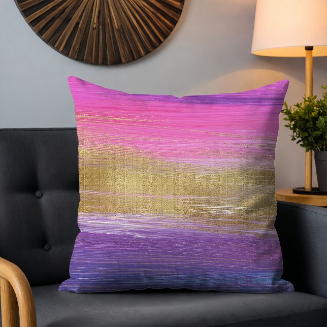 Chic Modern Pink Gold Purple Abstract Brushstrokes Cushion (Creator Uploaded)