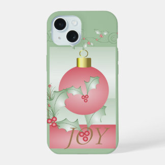Chic Modern Pink Green Christmas Joy iPhone 15 Case