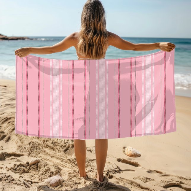 Chic Modern Pink Stripe Pattern Beach Towel (Creator Uploaded)