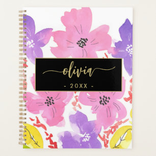 Chic Modern Pink Watercolor Floral 2025 Planner