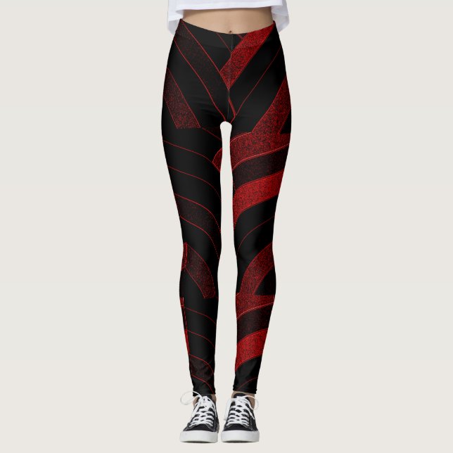chic modern red/black chevrons leggings (Front)
