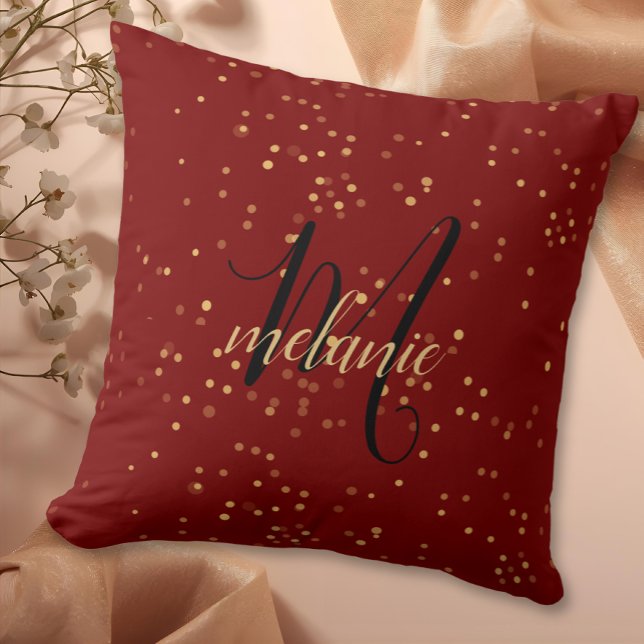 Chic Modern Red & Gold Monogram Cushion (Creator Uploaded)