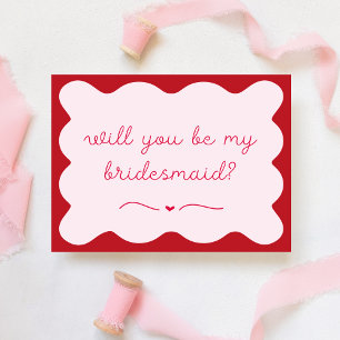 Chic Modern Red & Pink Trendy Bridesmaid Proposal Card