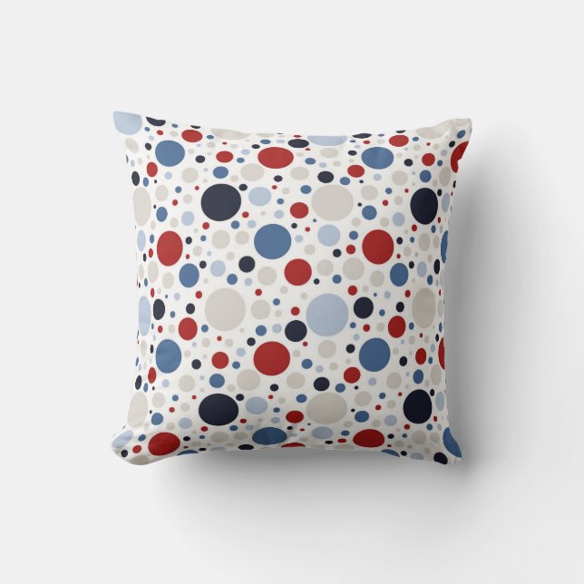 Chic Modern Red White And Blue Dots | 4th of July Cushion (Front)