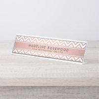 Chic Modern Rose Gold Chevron Monogrammed