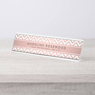 Chic Modern Rose Gold Chevron Monogrammed Desk Name Plate