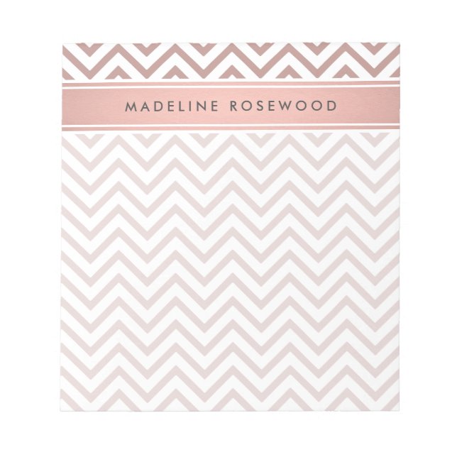 Chic Modern Rose Gold Chevron Monogrammed Notepad (Front)