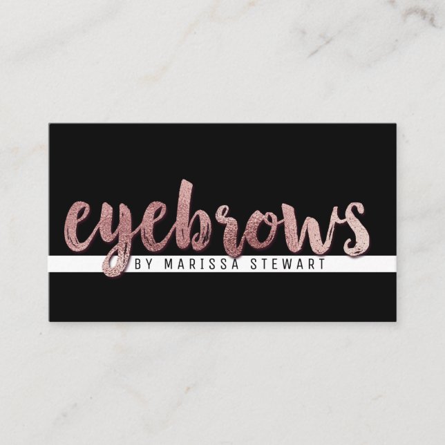 Chic Modern Rose Gold Simple Brushstroke Eyebrows Business Card (Front)