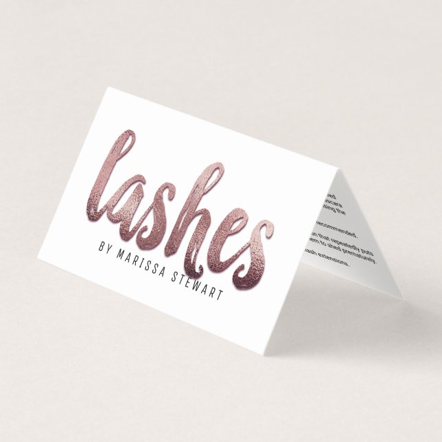 Chic Modern Rose Gold Simple Brushstroke Lashes Business Card (Front)