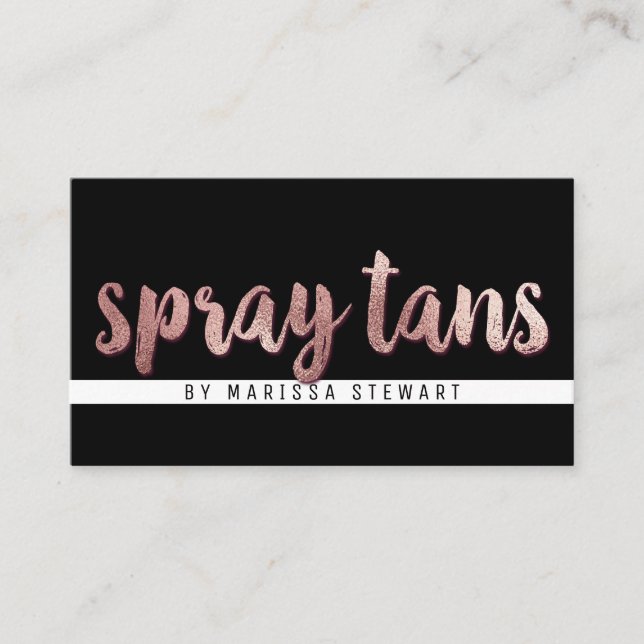 Chic Modern Rose Gold Simple Brushstroke Spray Tan Business Card (Front)