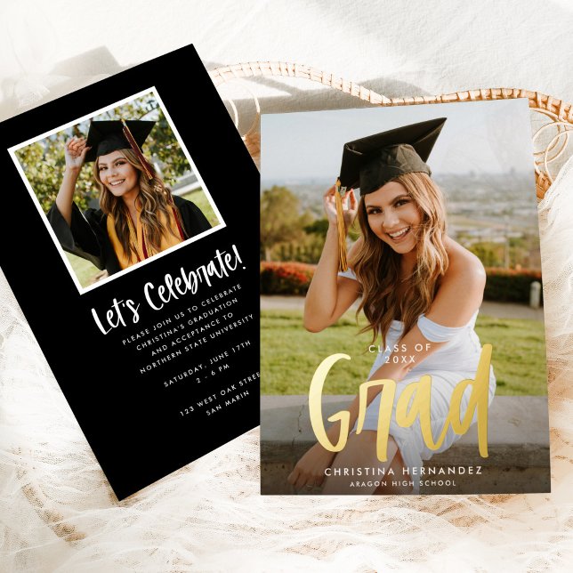 Chic Modern Script Grad Photo Graduation Gold (Creator Uploaded)
