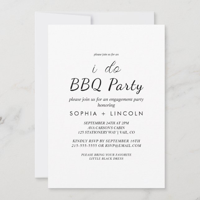 Chic Modern Script "I Do BBQ" Engagement Party  Invitation (Front)