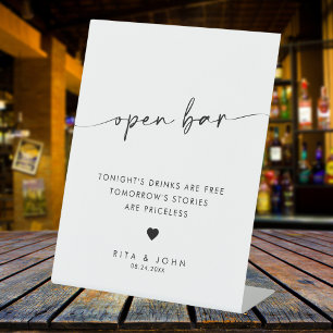 Chic Modern Script Open Bar Wedding Sign
