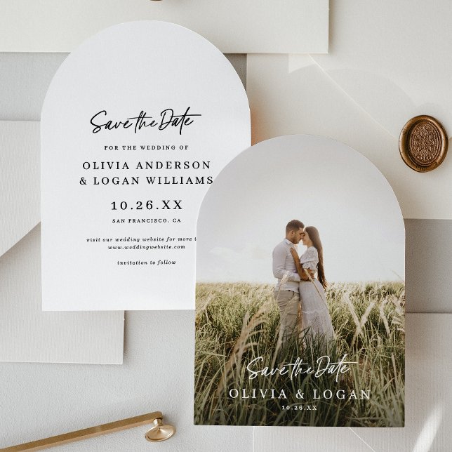 Chic Modern Script Photo Wedding Save The Date (Creator Uploaded)