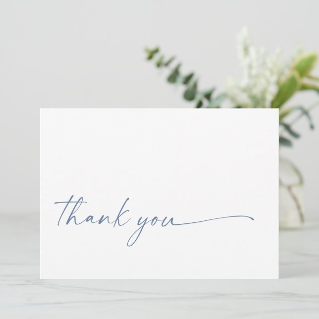 Chic + Modern Script Thank You Flat Card | Blue (Standing Front)