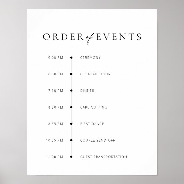 Chic + Modern Script Wedding Order of Events Sign (Front)