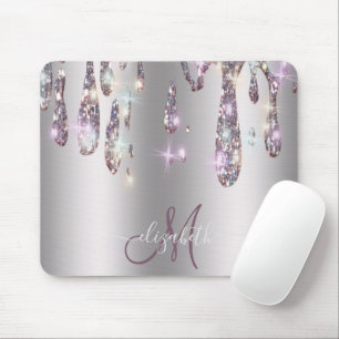 Chic Modern Silver Drips Monogram Mouse Pad