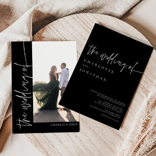 Chic Modern Simple Photo Black and White Wedding Invitation