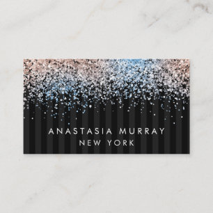 Chic Modern Striped Black and Grey Glitter Luxury Business Card