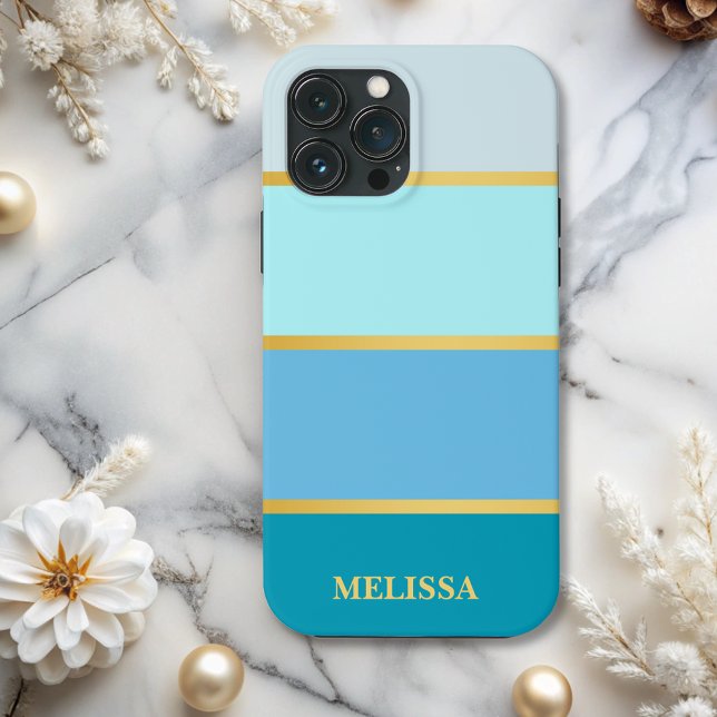 Chic Modern Stripes gold Name  Case-Mate iPhone Case (Creator Uploaded)