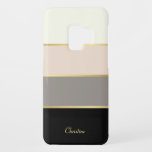 Chic Modern Stripes Pattern with Name Ca Case-Mate Samsung Galaxy S9 Case<br><div class="desc">Cover your phone in a fashionable case featuring chic modern stripes in black, grey, blush pink and creamy eggshell white. Thin faux-gold lines separate the colours in designer style. Personalise with your name, monogram or other desired text. You can also delete the sample name shown if you prefer the case...</div>