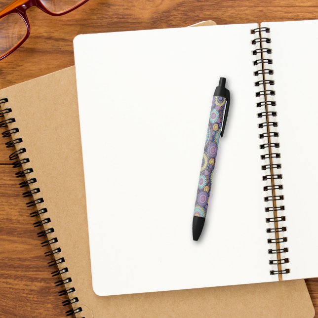 Chic Modern Stylish Navy Blue Geometric Pattern Black Ink Pen (Creator Uploaded)