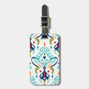 Chic modern teal navy blue ikat tribal pattern luggage tag
