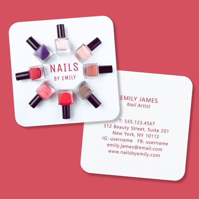 Chic Modern Trendy Professional Nail Art Spa Salon Square Business Card (Creator Uploaded)