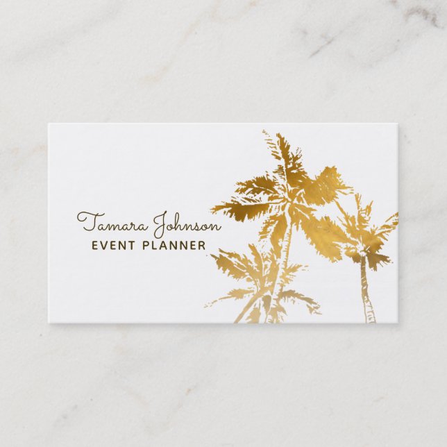 Chic Modern Tropical Gold Palm Trees Professional Business Card (Front)