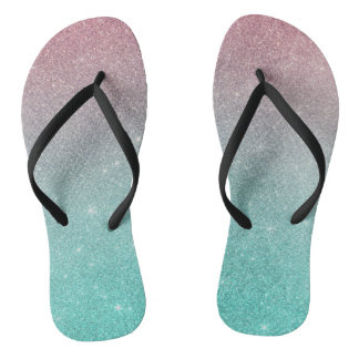 Chic modern turquoise pink ombre elegant glitter thongs