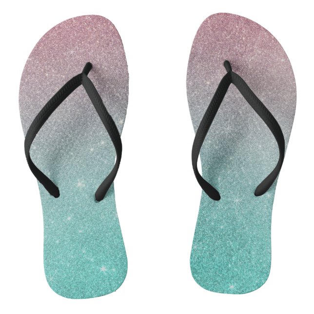 Chic modern turquoise pink ombre elegant glitter thongs (Footbed)
