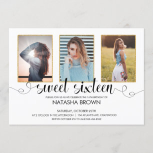Chic Modern Typography Sweet 16 Party Photo Invitation