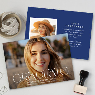 Chic Modern Typography Two Photo Graduation Announcement