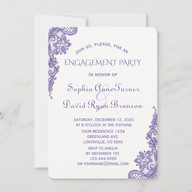 Chic Modern Ultra Violet Lace Engagement Party Invitation (Front)