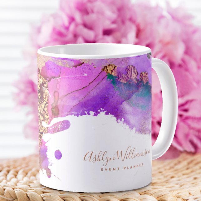 Chic, modern watercolor gold pink purple splatter coffee mug