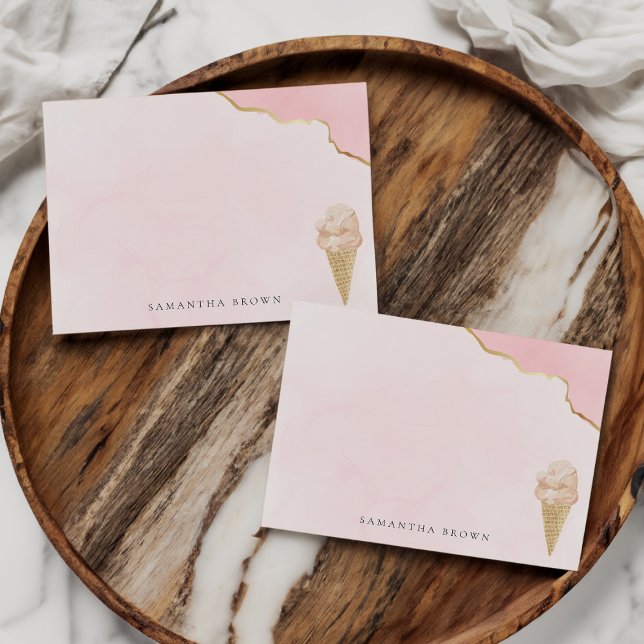 Chic Modern Watercolor Ice Cream Pink Card (Creator Uploaded)