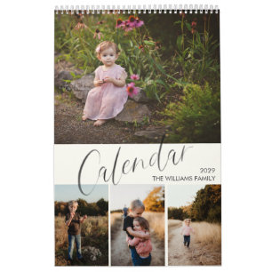 Chic Modern Watercolor Script Multi Photo Calendar