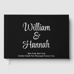 Chic Modern Wedding Black w/ Silver Foil Hardcover Guest Book