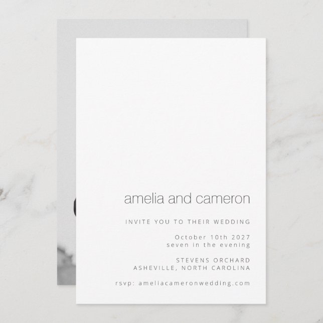 Chic Modern Wedding Black White All-in-One Photo Invitation (Front/Back)